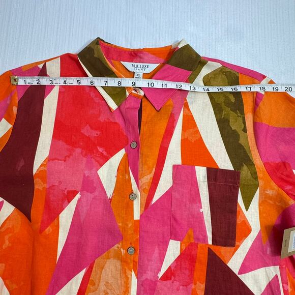 Tru Luxe Jeans XL Linen Blend Blouse NWT Abstract Colorblock Artsy Top - Picture 6 of 11